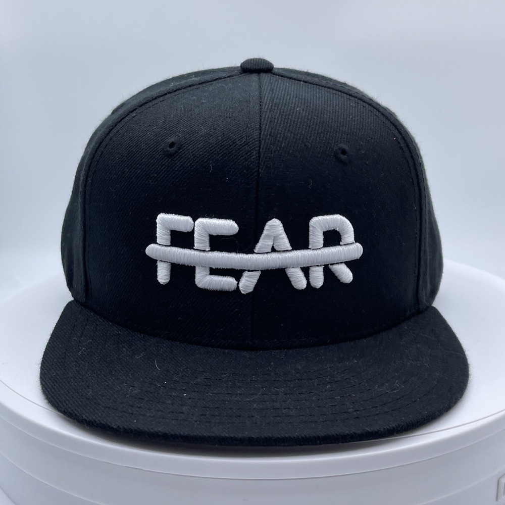 Black FEAR Embroidered Snapback Hat Flat Brim Adjustable Cap Streetwear Style